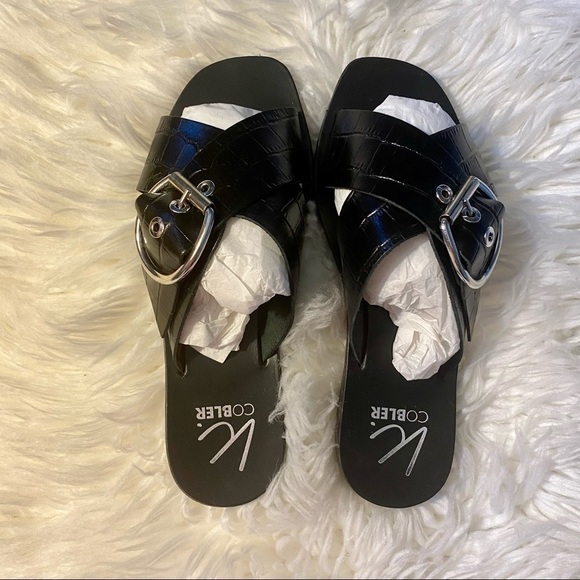 k. cobler Shoes - K.COBLER Women’s Leather Cross Buckle Slide Size 6